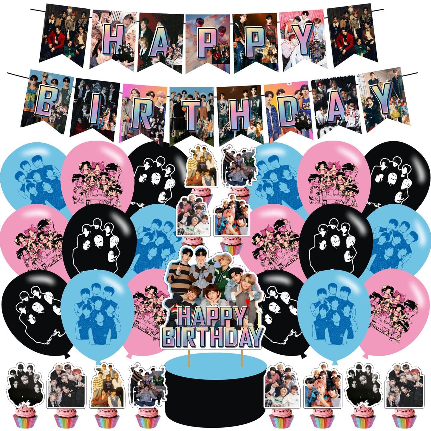 E-NHYPEN Themed Birthday Party Supplies - Team Balloons, Cupcake & Cake Toppers, Singer Fans Latex Balloons