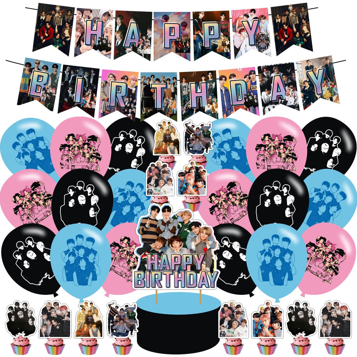 E-NHYPEN Themed Birthday Party Supplies - Team Balloons, Cupcake & Cake Toppers, Singer Fans Latex Balloons