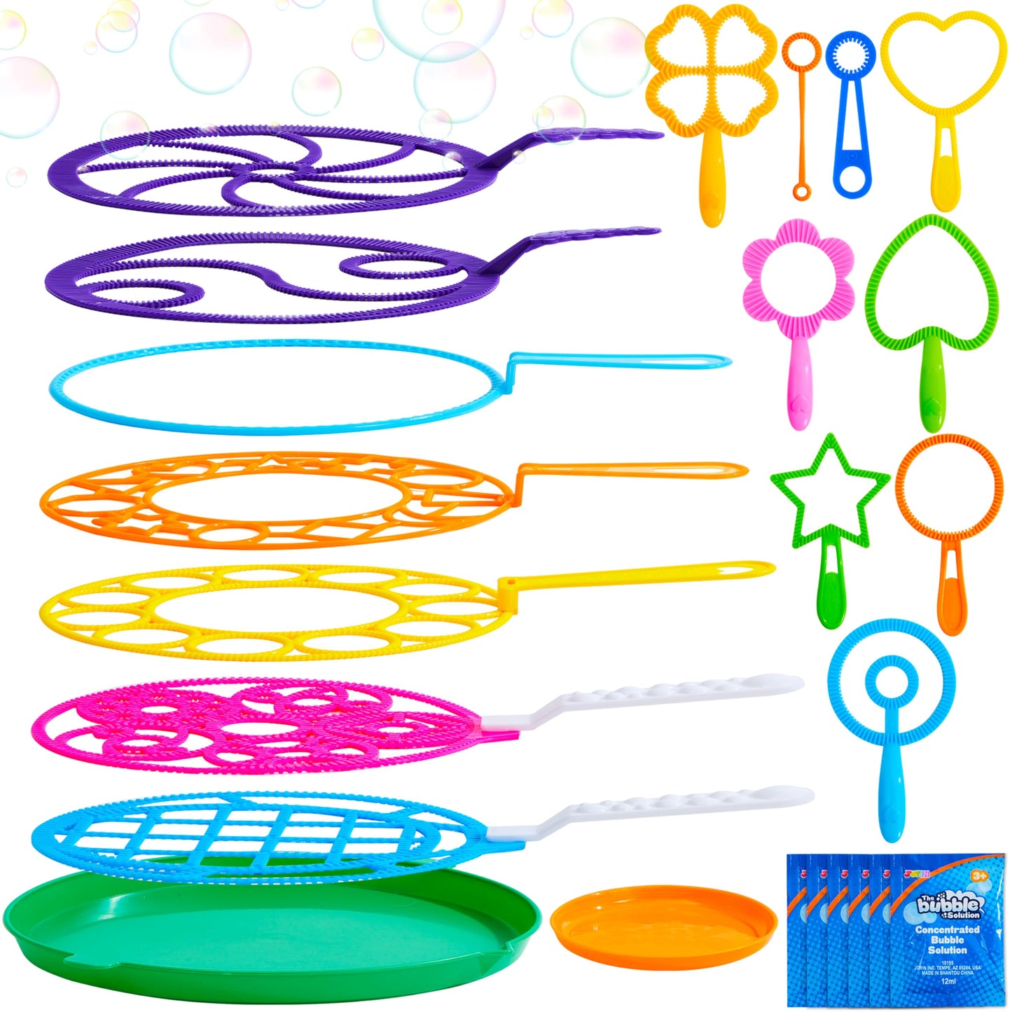 JOYIN Big Bubble Wands Set Bulk for Kids Summer Outdoor Toy Game Activity Party Favors, 18 Pcs Giant Bubble Maker with Tray, 12" Large, 6 Pcs Solution