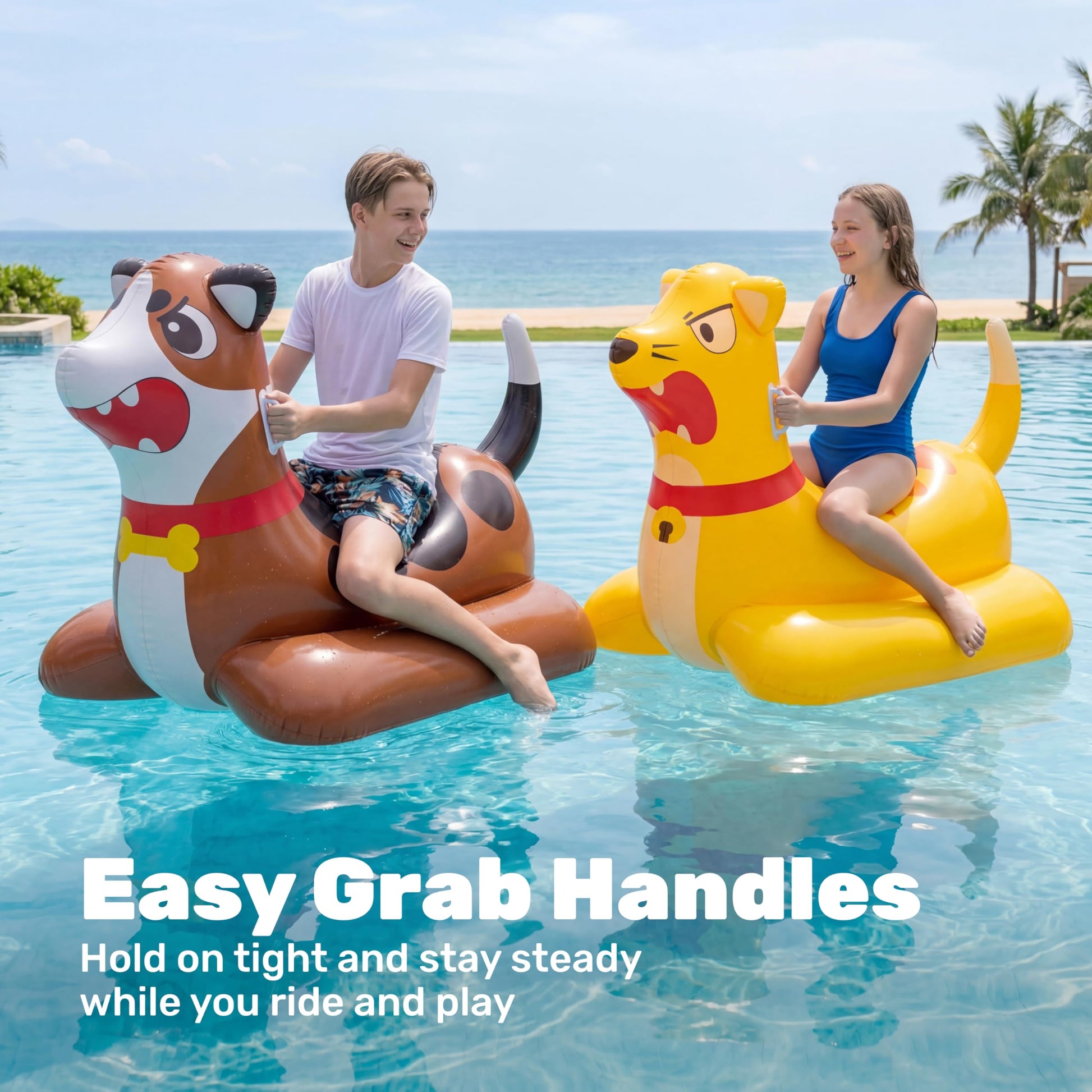 Sloosh Inflatable Pool Float Battle Game Set for Kids & Adults-Includes 2 Giant Ride On Pool Toy Kitten & Puppy for Outdoor Swimming Party Family