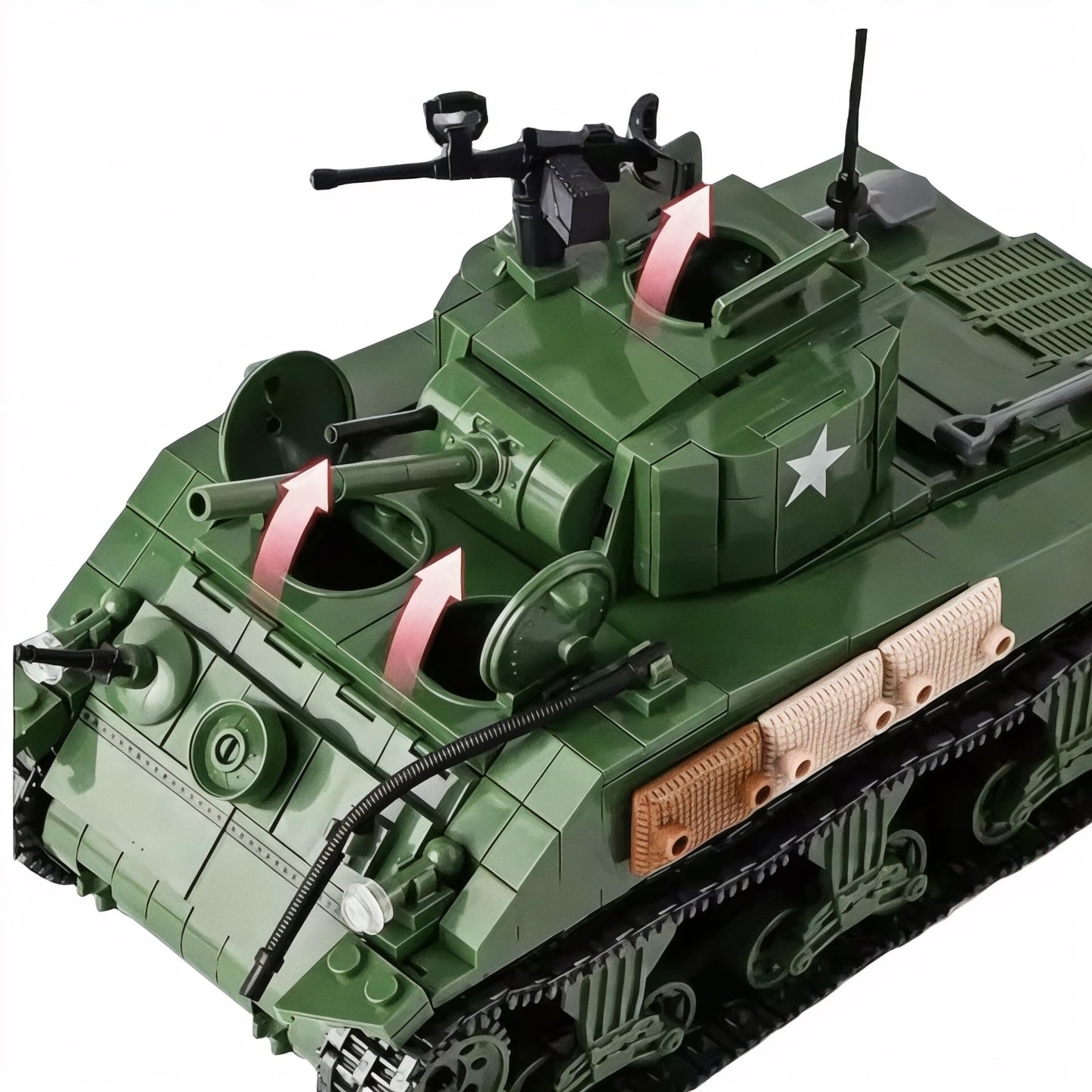 General Jim's WWII M4A1 Sherman Tank Brick Building Blocks Set, 726 Pieces, 1:29 Scale, Rotating Turret, Moving Tracks, Compatible with Major Brands