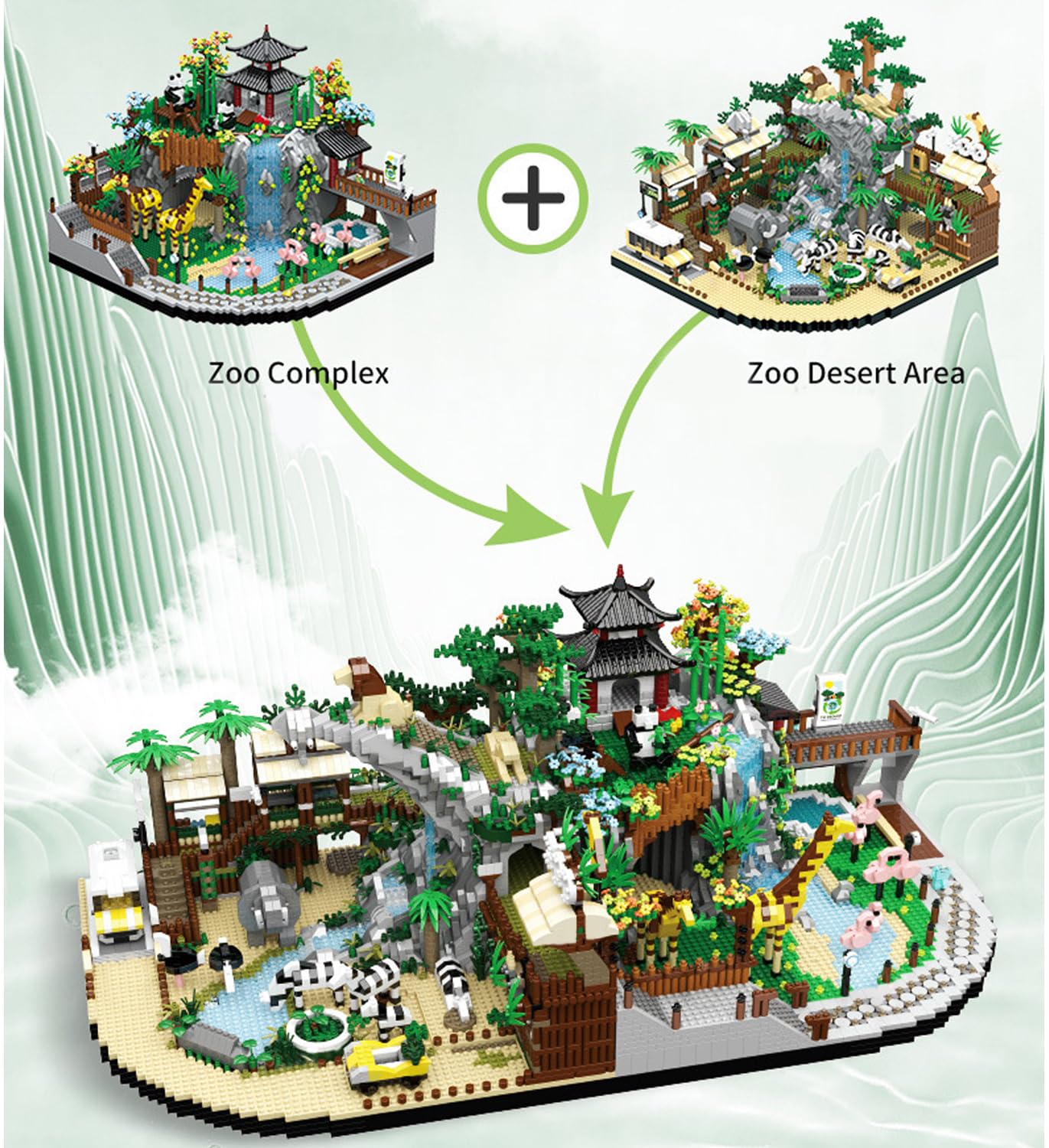 Zoo Building Model Set, 4800 Pcs Desert Zoo Micro Building Toys, Creative Zoological Park Model Set, Micro Particle Modular Building House, Gift