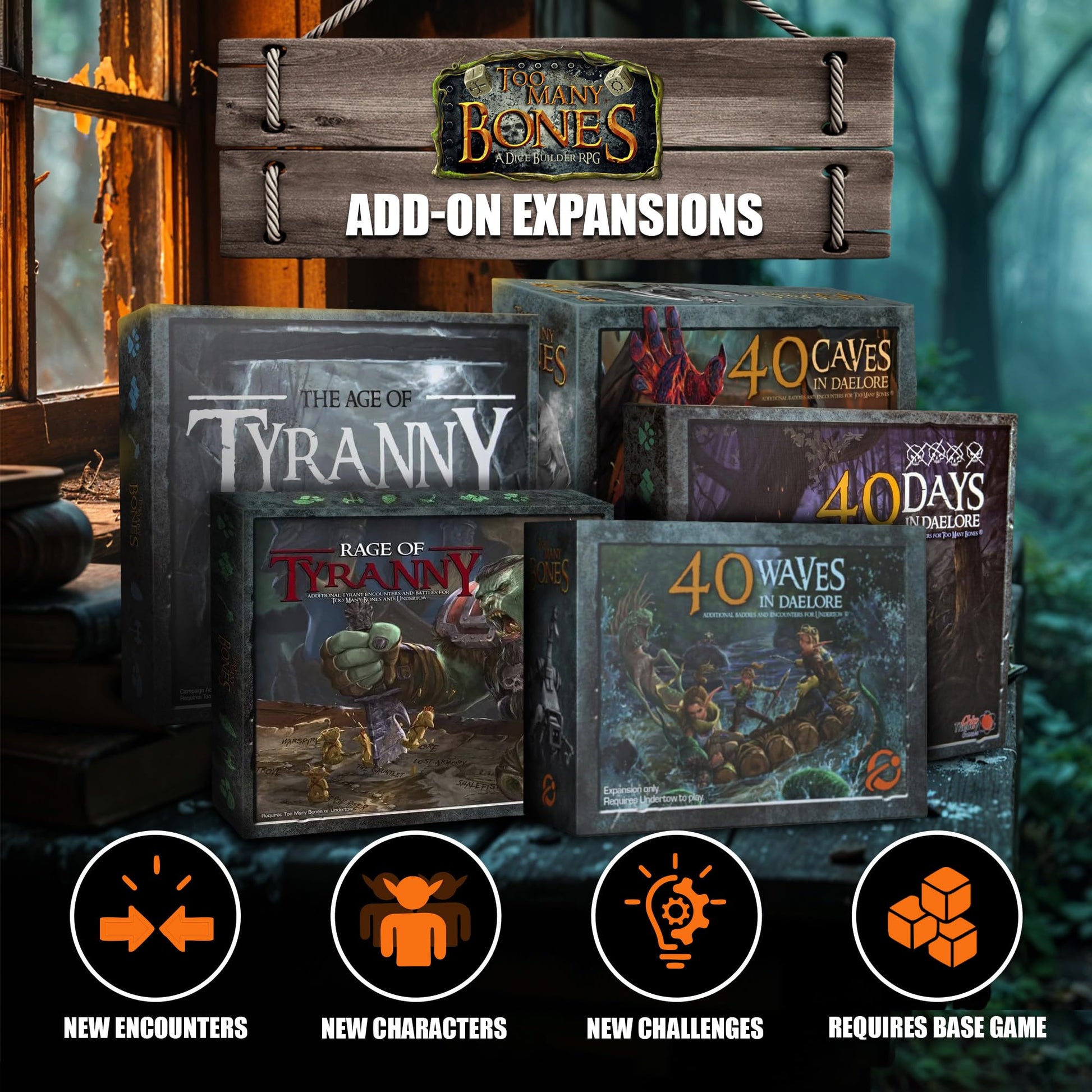 Too Many Bones: 40 Days in Daelore Expansion - Tabletop Dice-Builder Fantasy RPG Game Add-on