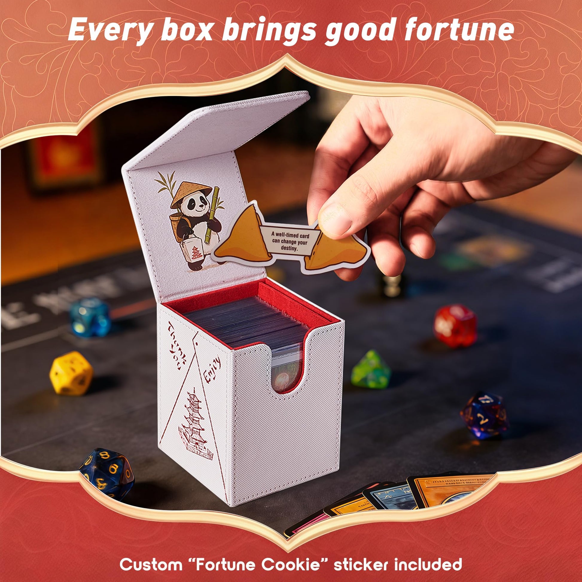 Venssu Chinese Takeout Deck Box with Commander Display, MTG Deck Case Fits 100 Double Sleeved Cards / 35+ Toploaders, Fake Leather Storage Box