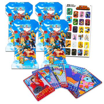 One Piece Holographic Sticker 4 Pack - Bundle with 4 Blind Packs with Trading Card Stickers Plus More | Premium Collectible One Piece Character Cards