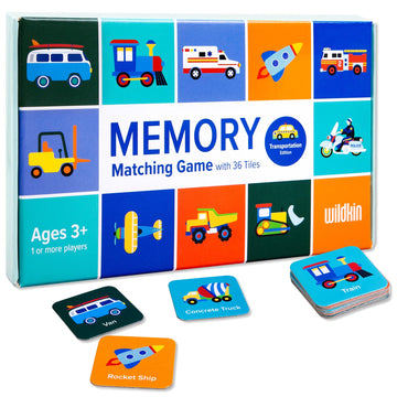 Wildkin Memory Matching Game - 18 Educational Pairs for Toddlers & Preschool - Transportation