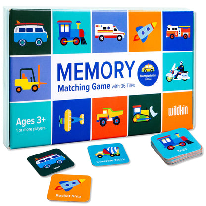 Wildkin Memory Matching Game - 18 Educational Pairs for Toddlers & Preschool - Transportation