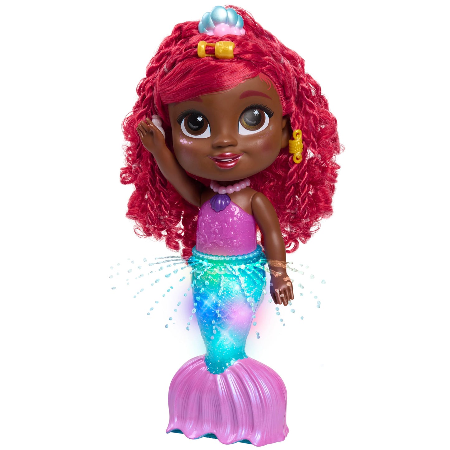 Disney Junior Splash & Glow Ariel Lights and Sounds 11.5-inch Doll and Accessories, 5-pieces, Kids Toys for Ages 3 Up by Just Play
