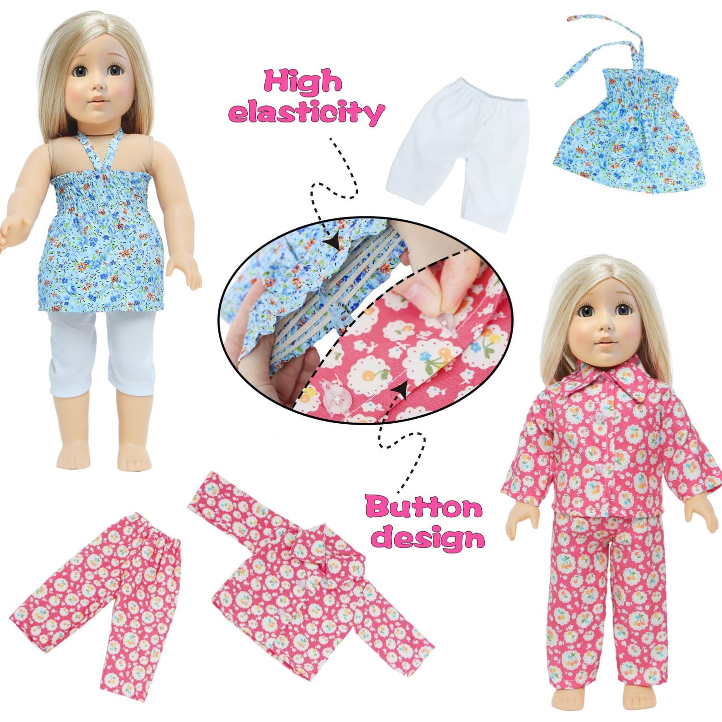 MCZQXW 10 Sets Fashion Doll Clothes and Accessories for 18 Inch Girl Doll, 17 Pcs American Doll Clothing, Dresses, Outfits