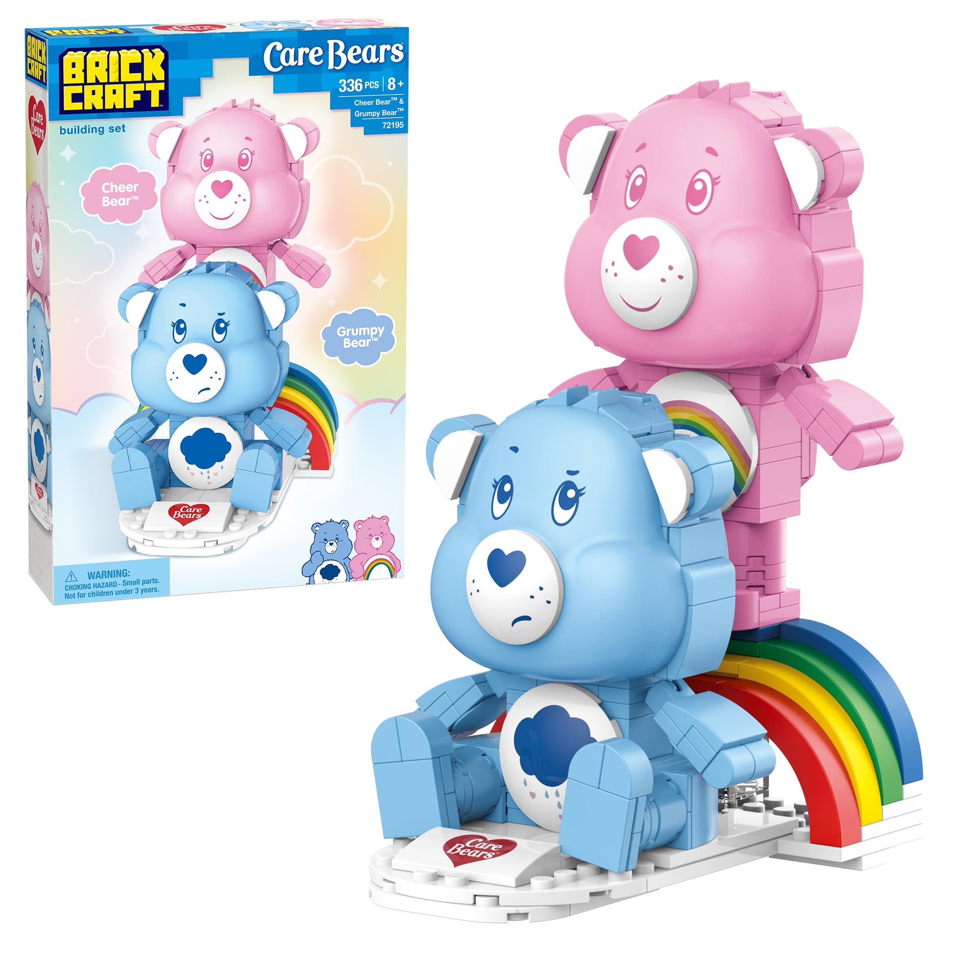 Brickcraft Care Bears Building Bricks Set, 336 Pieces, Cheer Bear and Grumpy Bear with Rainbow Base, Cute Collectible Gift for Kids and Fans, Holiday