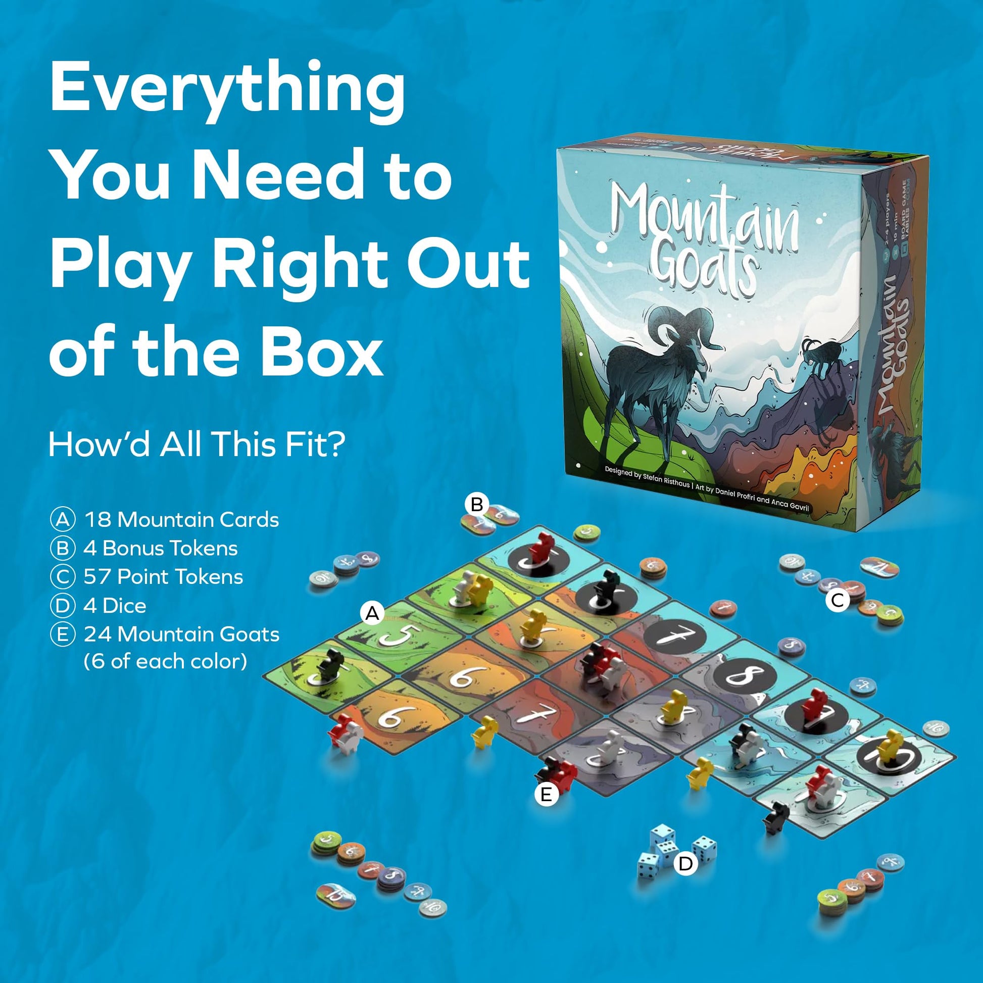 Mountain Goats - Board Game - 2 to 4 Players - 20 Minute Play Time