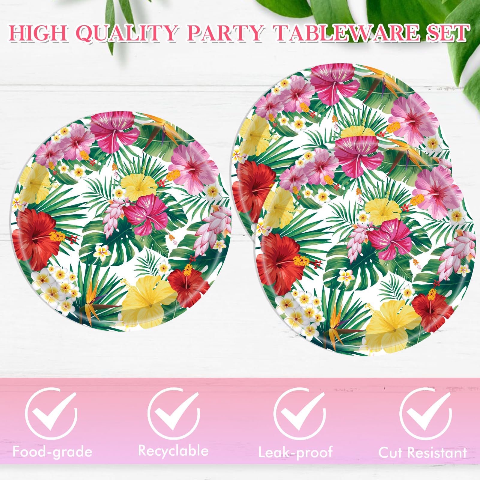 40PCS Hawaiian Luau Party Decoration, Luau Decoration Aloha Tropical Palm Leaves Tableware Supplies Hawaii Disposable Plates, Napkins, Party Supplies