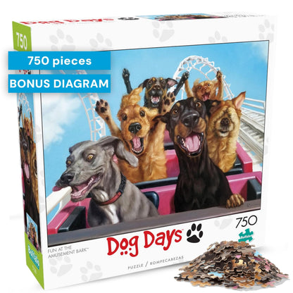 Buffalo Games - Fun at the Amusement Bark - Lucia Heffernan - 750 Piece Jigsaw Puzzle for Adults - Challenging Dog Puzzle - Perfect for Game Nights