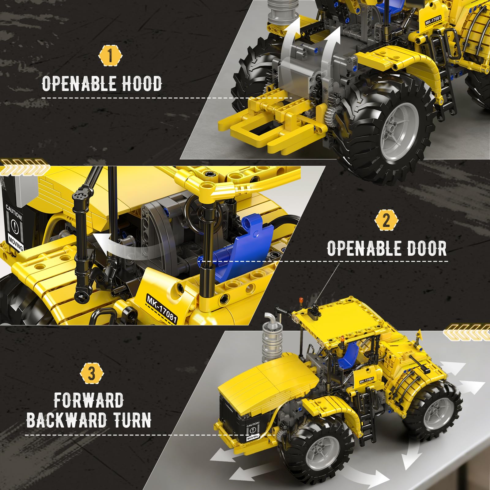 Mould King 17081 Tractor Technique Building Set, 4x4 Toy Car, Challenger Articuated Tractor Construction Vehicle Toys, DIY Engineering Model Sets