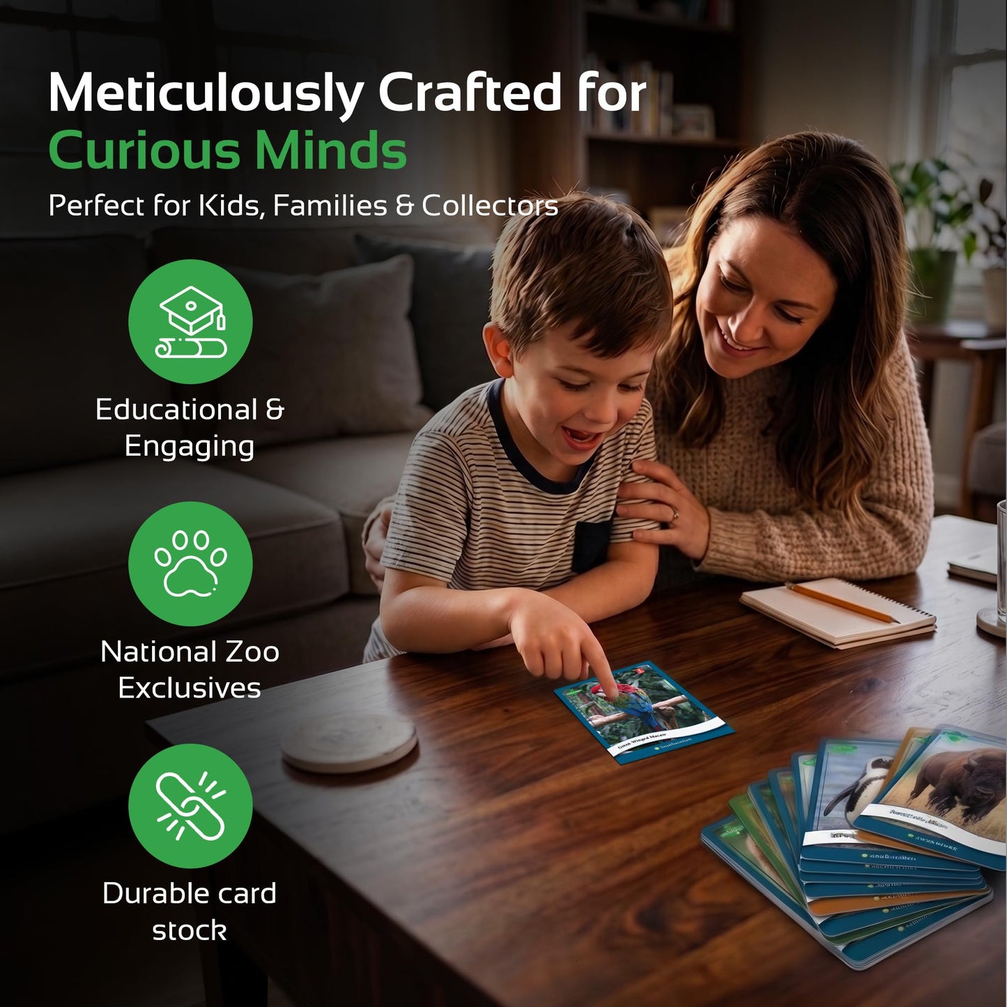 Parkside Curiosity Cards - Animal Kingdom Collectible Trading Cards - 50 Wildlife Flash Cards for Girls & Boys - STEM Learning Flashcards for Kids