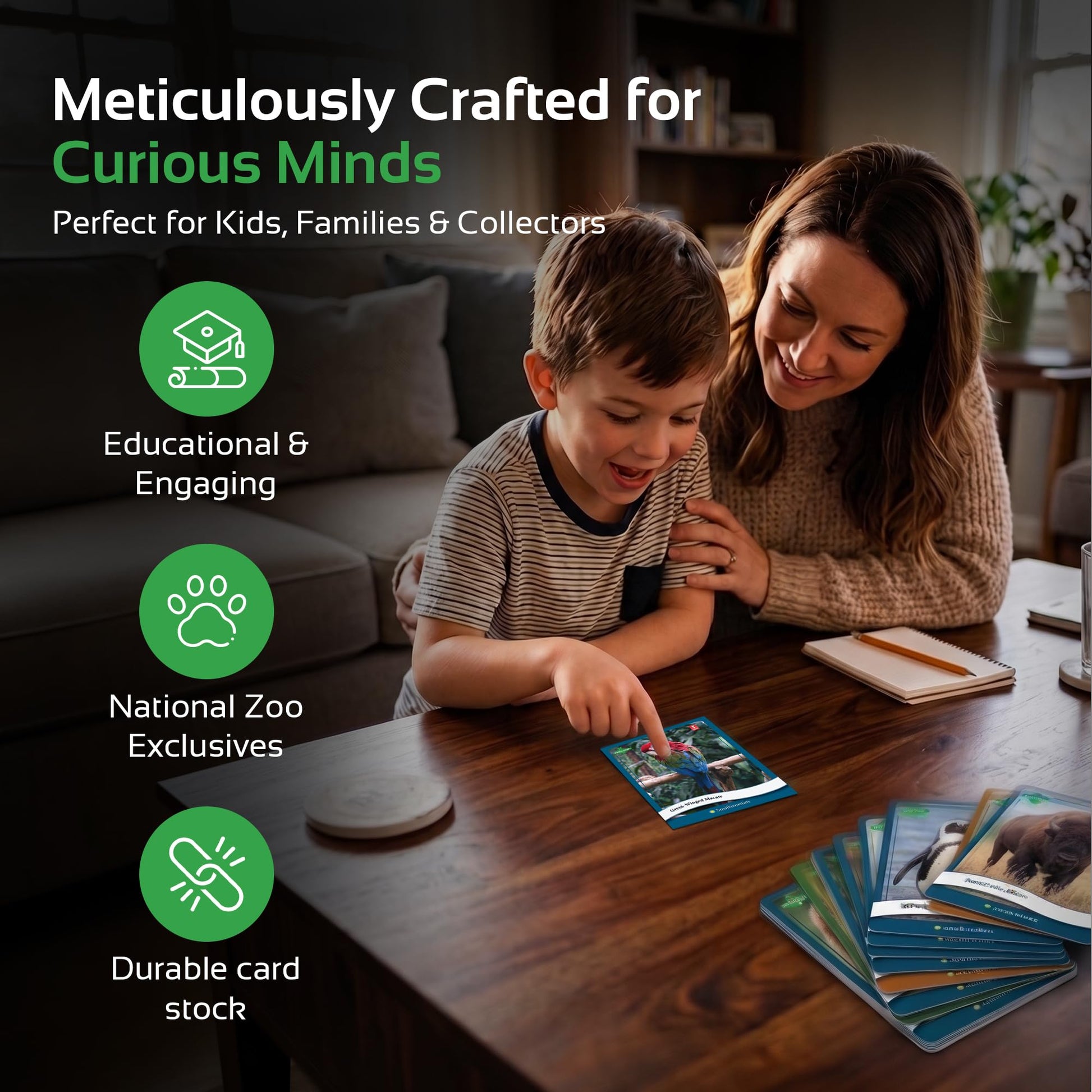 Parkside Curiosity Cards - Animal Kingdom Collectible Trading Cards - 50 Wildlife Flash Cards for Girls & Boys - STEM Learning Flashcards for Kids