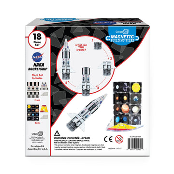 CreateOn NASA Rocketship Magnetic Tile Set, Building Set for Kids, Magnetic Building Toys for Kids, STEM Toys for Boys and Girls Ages 3 and Up
