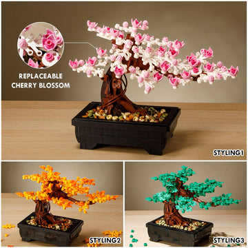 Vamuss 3-In-1Le-go Bonsai Tree Building Set,Cherry Blossom Tree Building Set,DIY Plant Model Botanical Collection Design Kit for Adults,Creative Gift