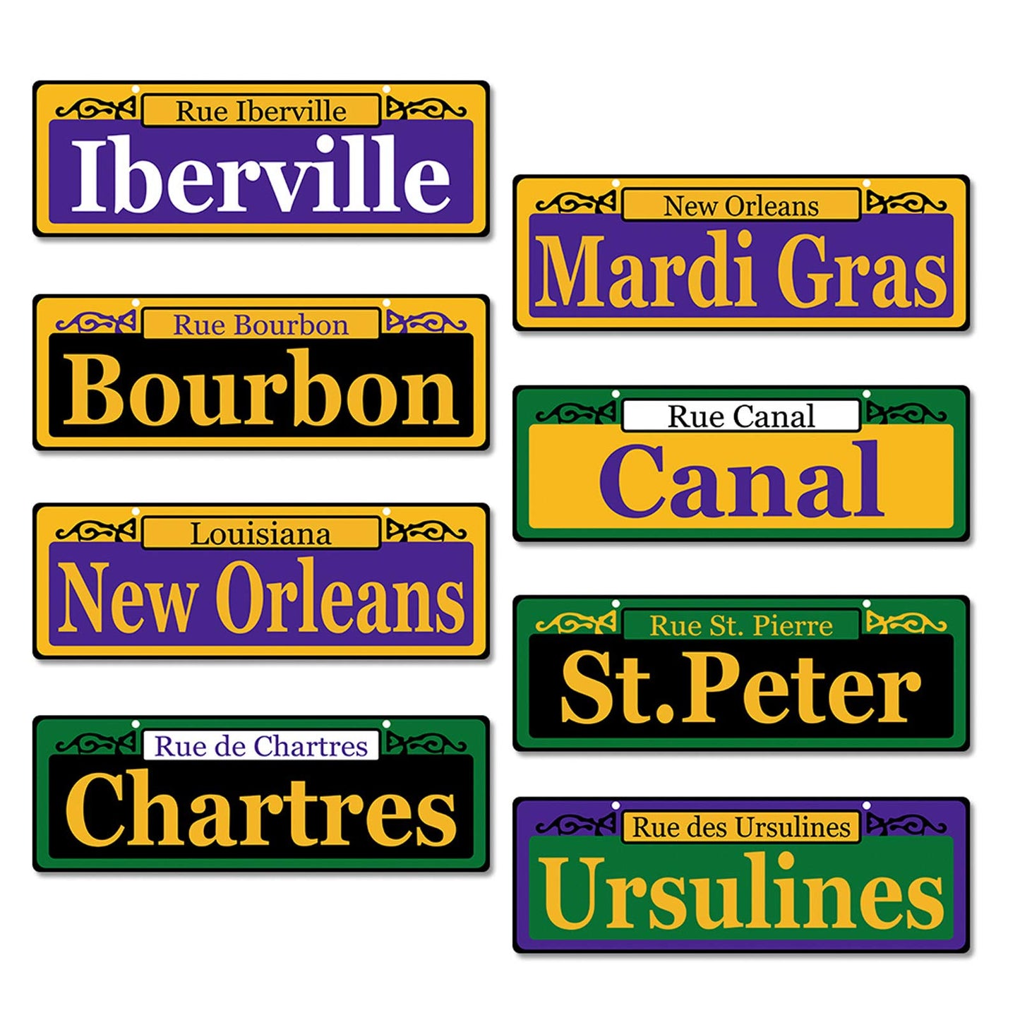 16pcs Mardi Gras Street Signs Decoration - New Orleans Street Sign Mardi Gras Cutout Signs for Carnival Party Door Wall Decoration