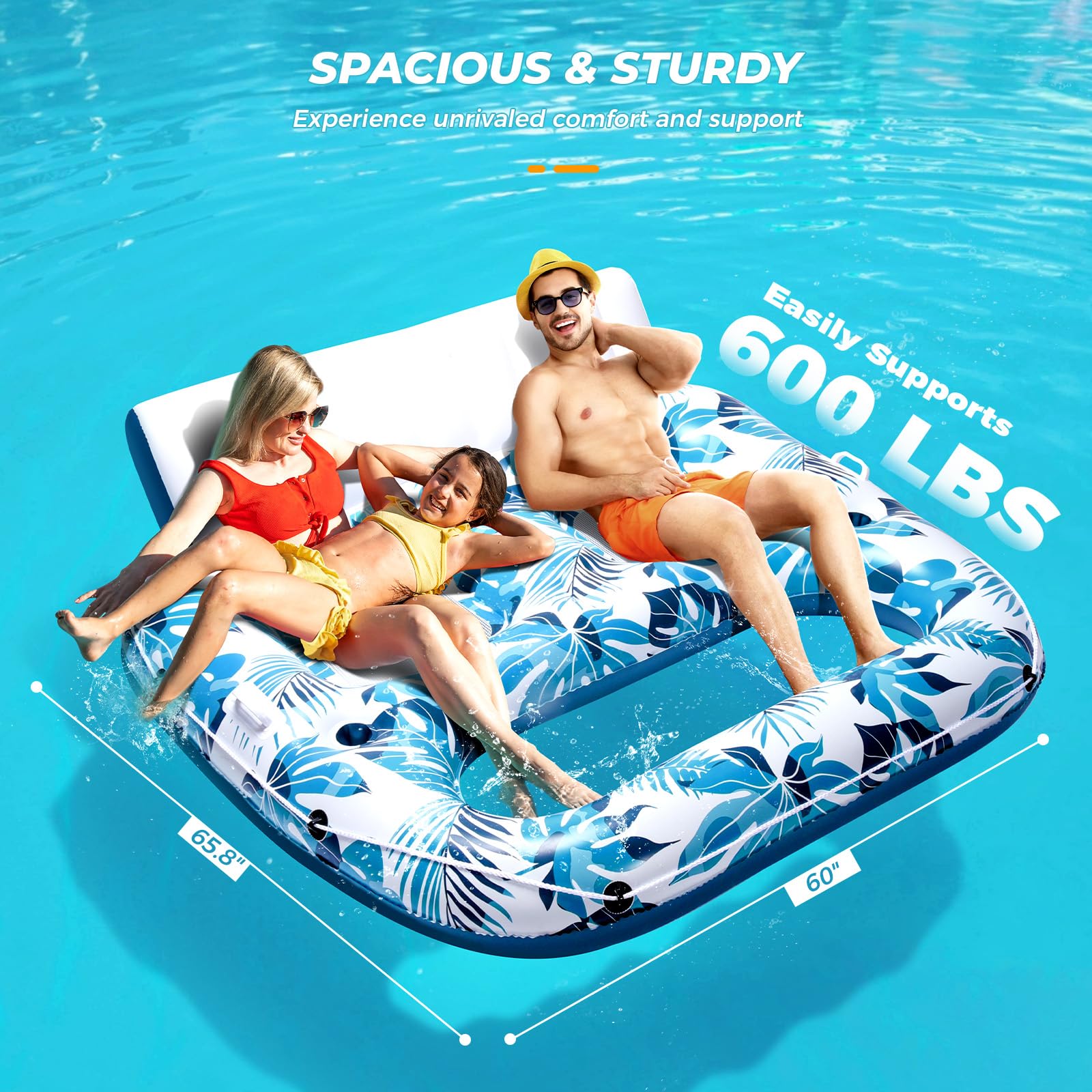 JCLEAL Pool Float Lounger Adult Inflatable Pool Floaties Rafts for 2 Person Extra Large Recliner Tanning Lounge Chair Water Floaty with Backrest