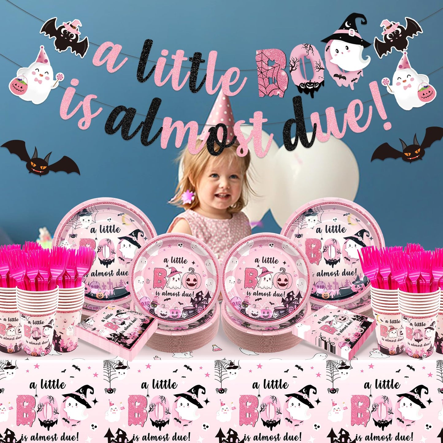 Yavxzvbw 147Pcs A Little Boo Is Almost Due Decorations Little Boo Baby Shower Decorations Girl Halloween Tableware Halloween Plates and Napkins