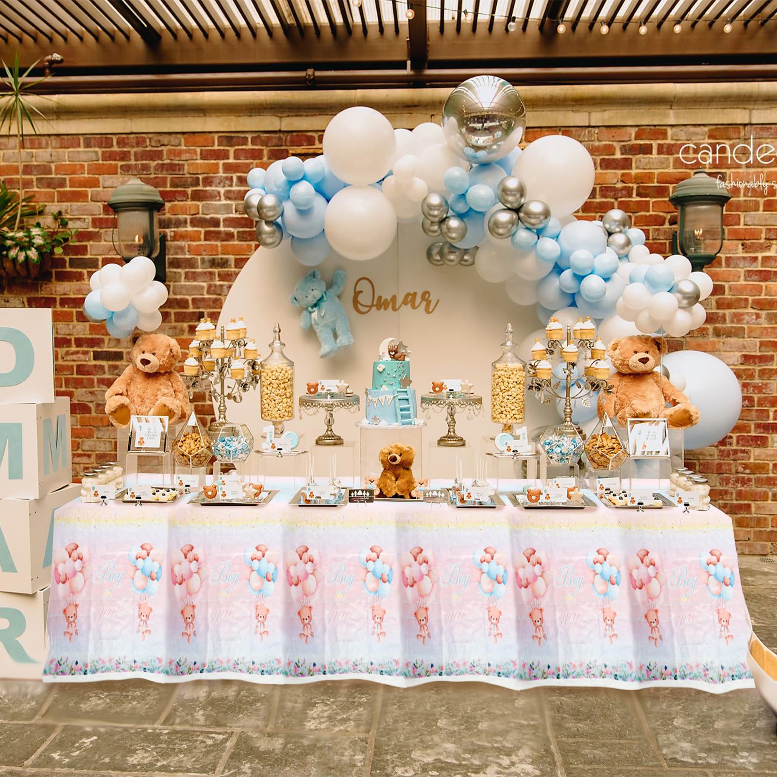 3 Pack Teddy Bear Baby Shower Tablecloths, Plastic Gender Reveal Tablecloths Waterproof Pink and Blue Tablecloth for Boy or Girl Baby Shower Birthday