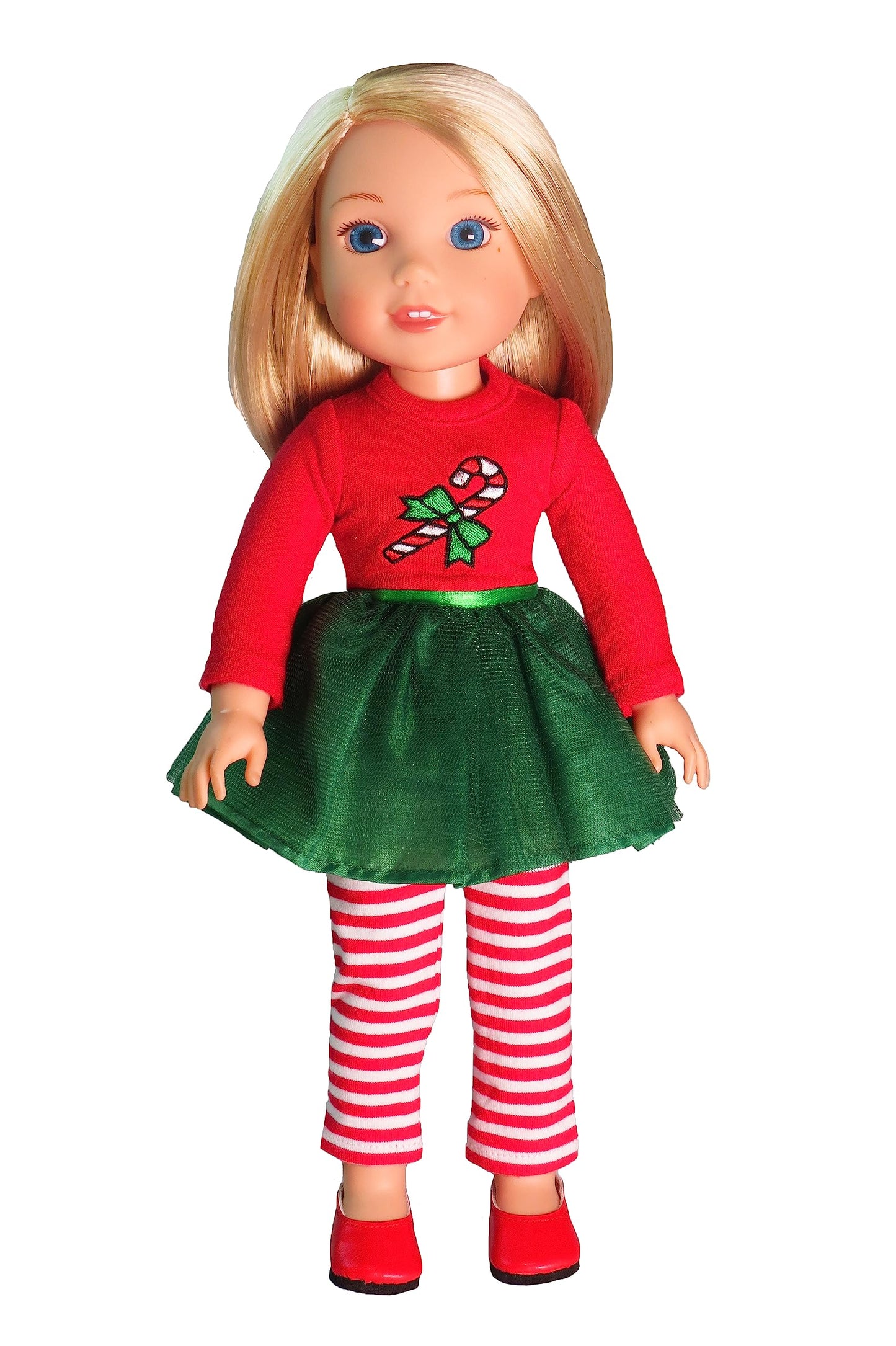 American Fashion World Candy Cane Tutu Dress Set for 14-Inch Dolls | Leggings Included |Premium Quality & Trendy Design | Dolls Clothes | Outfit