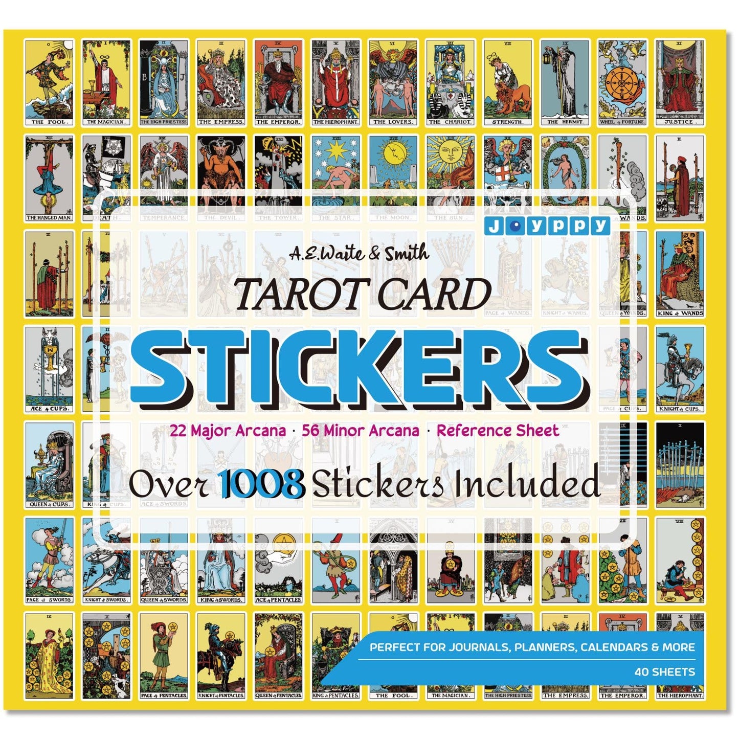 Joyppy Mini Tarot Stickers for Journaling - 1008 PCS Tarot Card Stickers Based on Rider Waite Tarot Deck - 1.25" x 0.78" - Clear Printing & Glossy