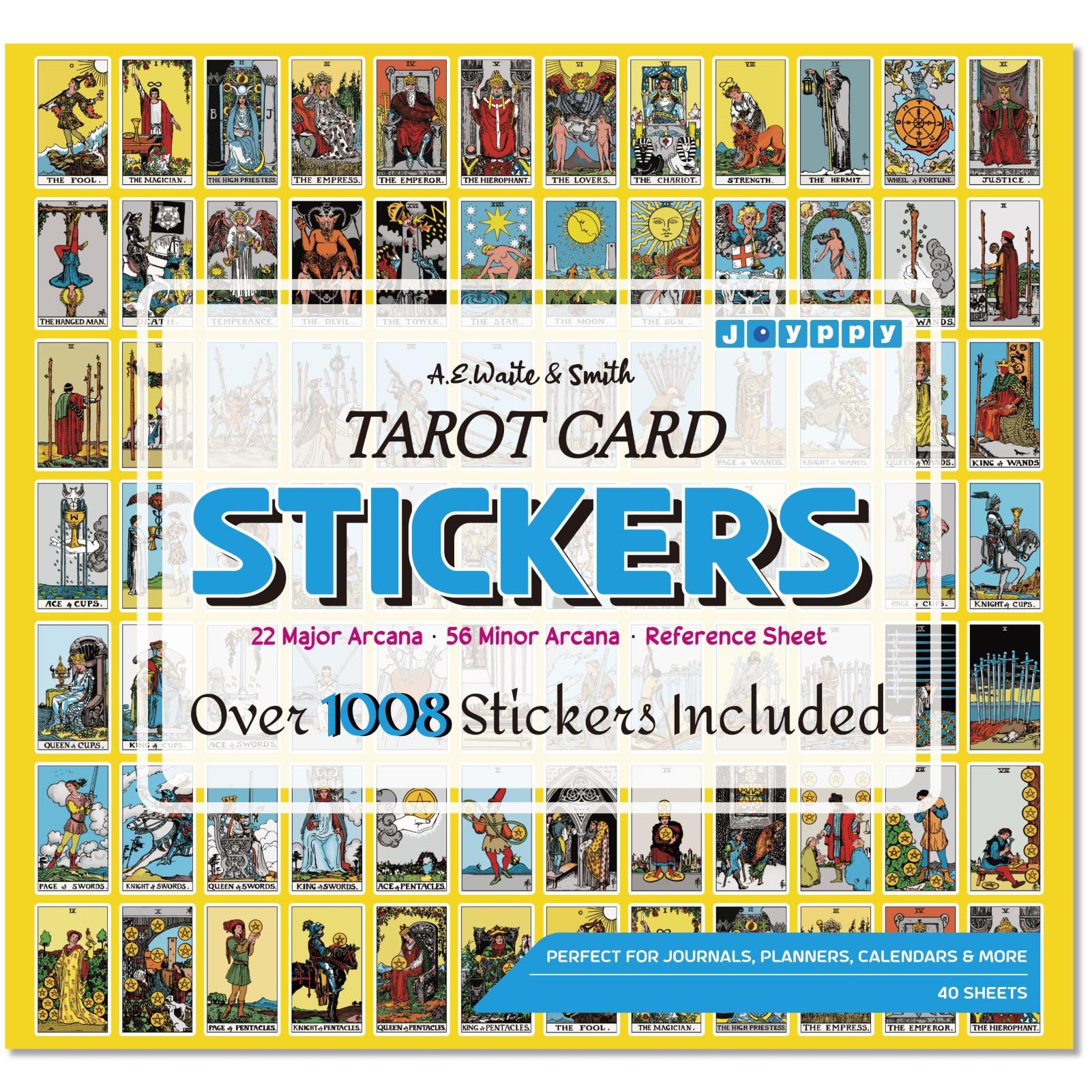 Joyppy Mini Tarot Stickers for Journaling - 1008 PCS Tarot Card Stickers Based on Rider Waite Tarot Deck - 1.25" x 0.78" - Clear Printing & Glossy