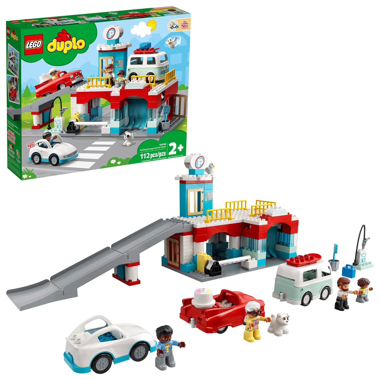 LEGO DUPLO Parking Garage and Car Wash Set 10948, Learning Toy for Toddlers with Garage, Gas Station & Toy Cars, Gifts for 2 Plus Year Old Boys &