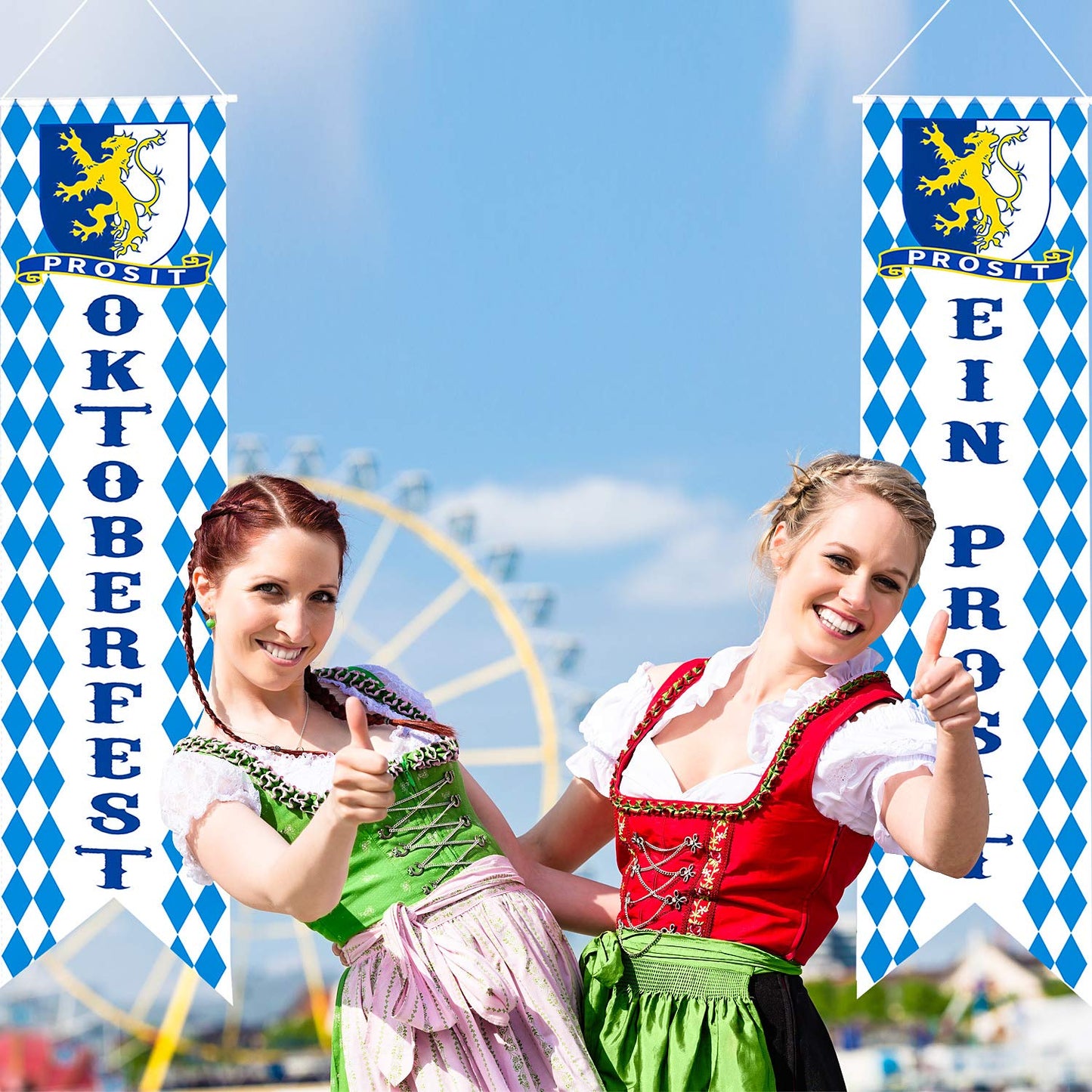 Blulu Oktoberfest Decorations Oktoberfest Banner Sign October Festival Party Decorations Bavarian Check Flag Porch Welcome Banner Flags Decor