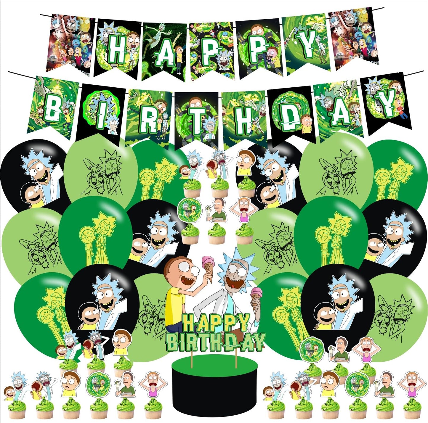 Cartoon Birthday Decorations,Anime Themed Party Decorations,Cartoon Party Supplies Gifts Room Decor,Banner Balloons Cake Cupcake Toppers