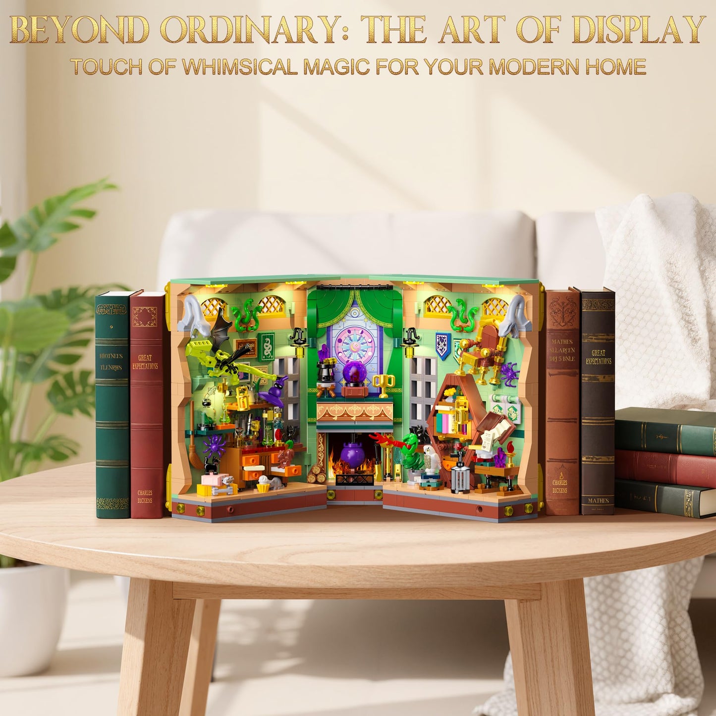 OKKIDY Magic Potion Book Nook Building Set with Light, DIY Booknook Building Block kit for Home Decor Bookshelf, 1033 PCS Miniature Bookend House