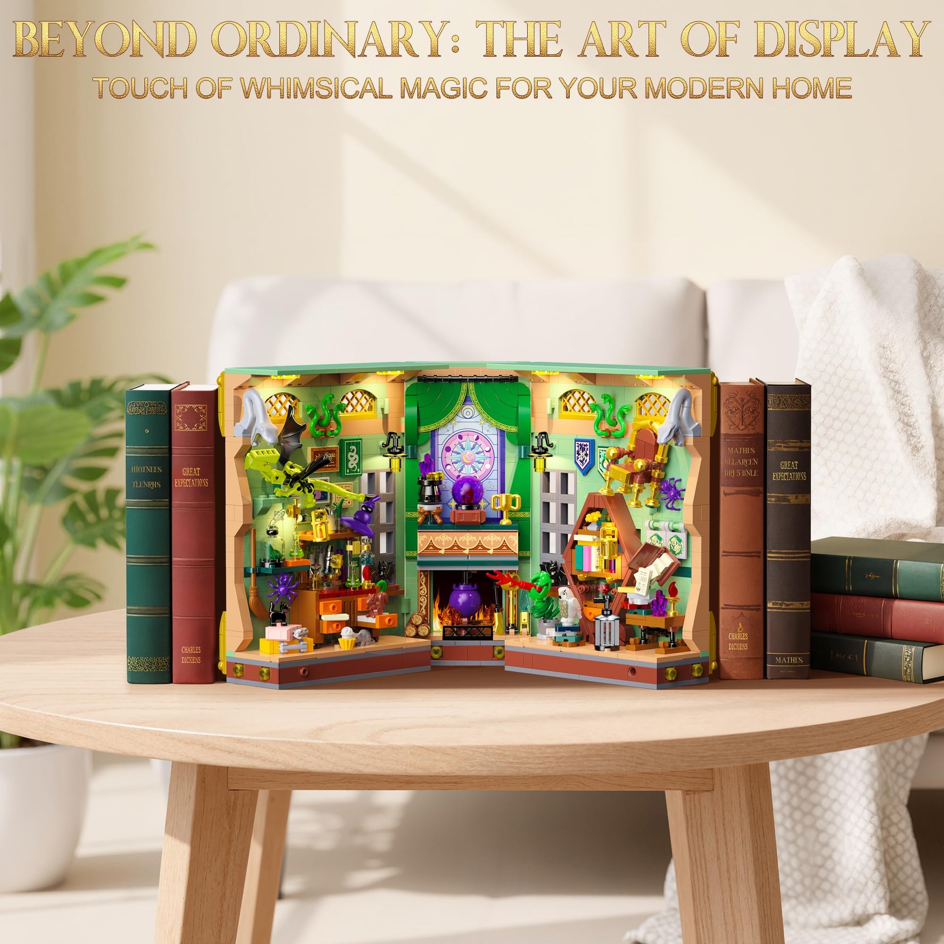 OKKIDY Magic Potion Book Nook Building Set with Light, DIY Booknook Building Block kit for Home Decor Bookshelf, 1033 PCS Miniature Bookend House