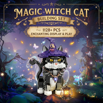 LANGLICHUN Magic Wizard Cat Building Block Set Pieces Unique Animal Cat Model Adults for Teena Creative Collectible Gift Home Office Decor Halloween