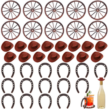 FIONUPI 40 PCS Western Themed Party Decorations Mini Horseshoes Cowboy Hats Wagon Wheels Retro Table Centerpieces for Cowboy Cowgirls Wedding Birthday