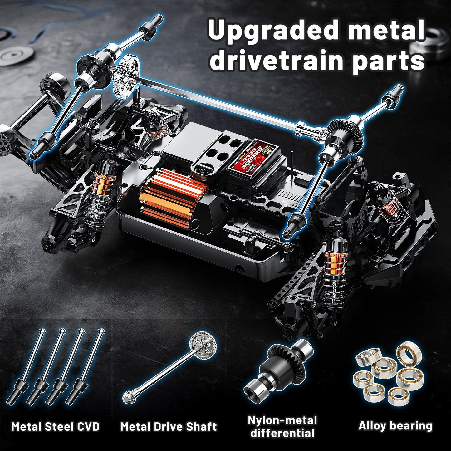 Cirmine RC Cars 1:14 All Terrain Off-Road RC Truck, 4WD Fast Remote Control Car 40 KM/H, 4X4 Waterproof Monster Truck with 2×1300mAh Batteries, Metal