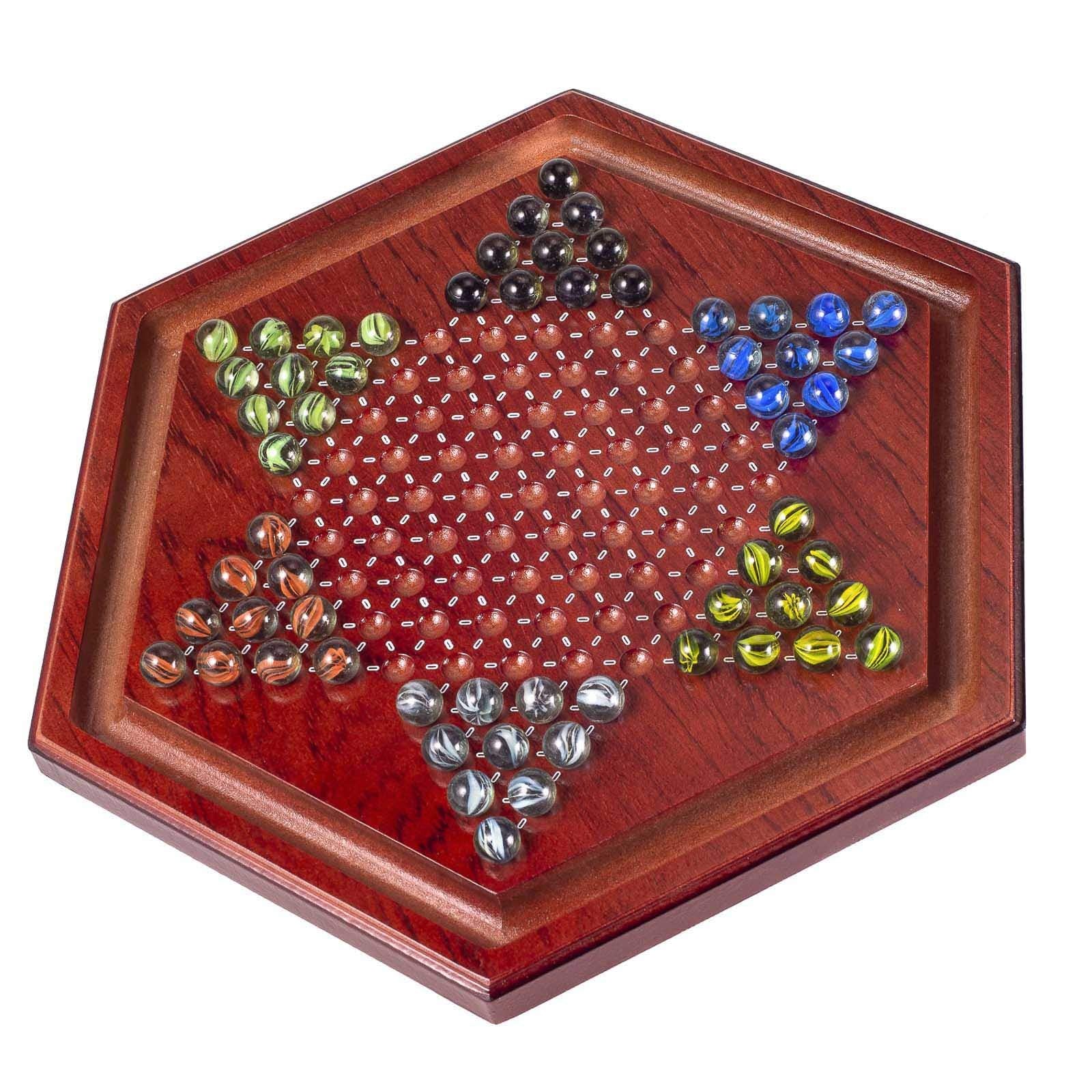 AMEROUS 13.6 inches Wooden Chinese Checkers Board Game Set with 60 Colorful Glass Marbles, Classic Strategy Game for Kids, Adults, Whole Family Play