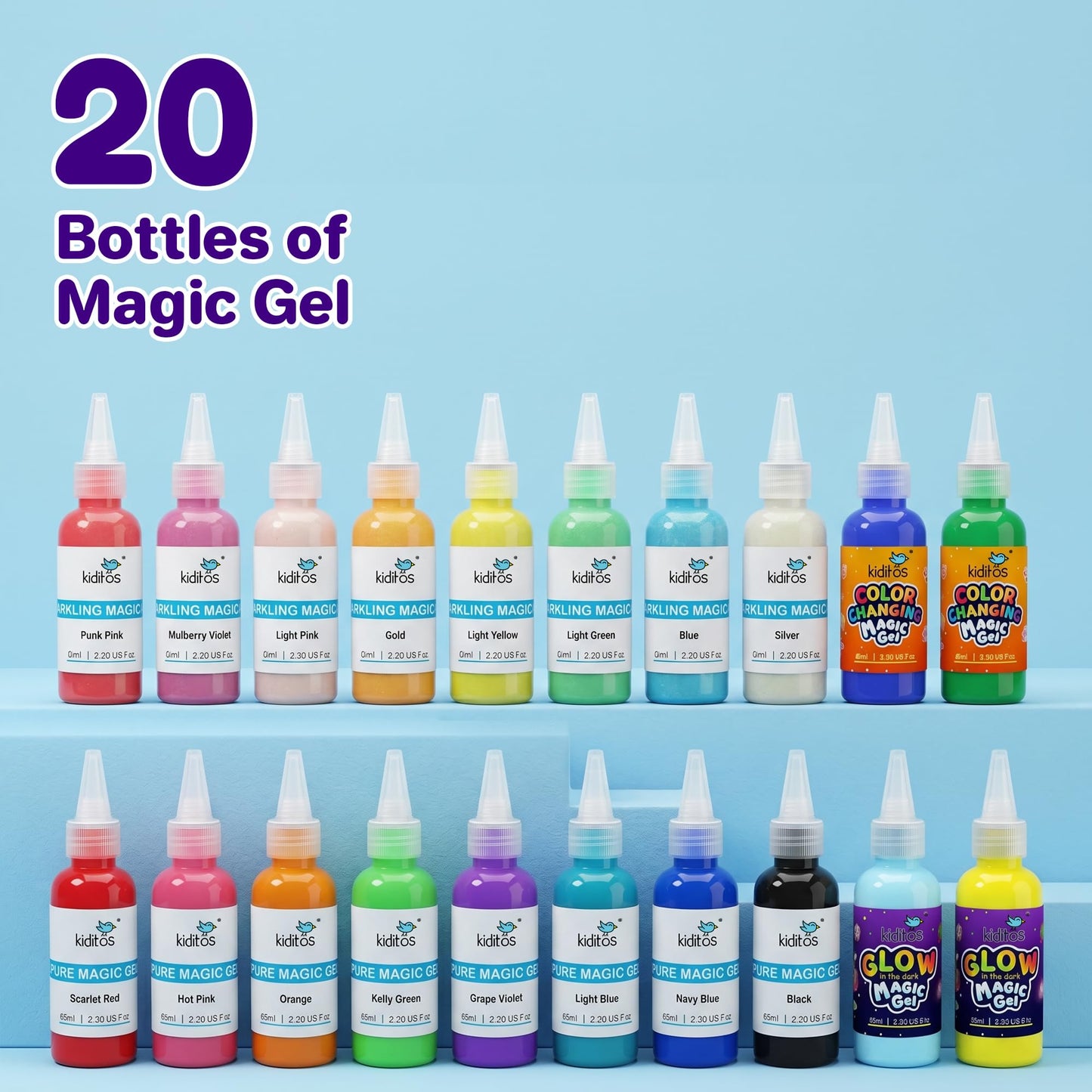 Kiditos Dinosaur Magic Water Elf Toy Kit-Squishies for Kids, 20 Gels & 10 Molds, Magic Gel Water Pets Sensory Toy, Fun DIY Craft Kit, Party Favors