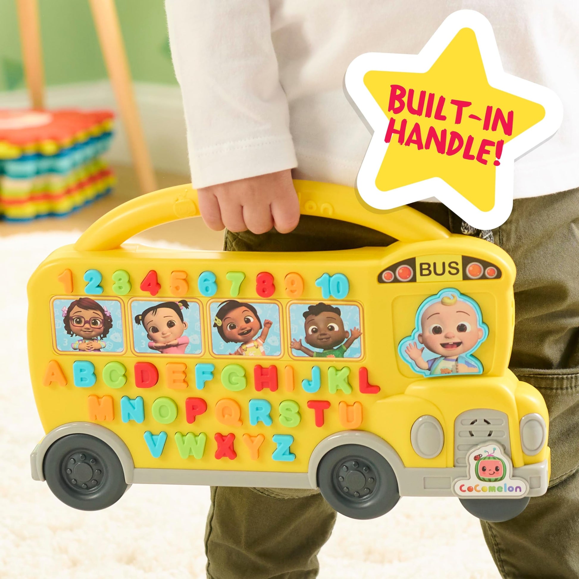 Just Play Cocomelon Learning Bus, Over 85 Learning Phrases, Counting, Alphabet, Music, Sounds, Yellow, Kids Toys for Ages 18 Month
