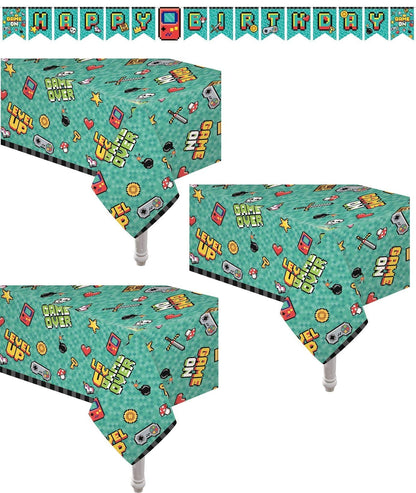 Oojami Video Gaming Party Supplies 3 Pack, 54x108" Table Covers + Banner