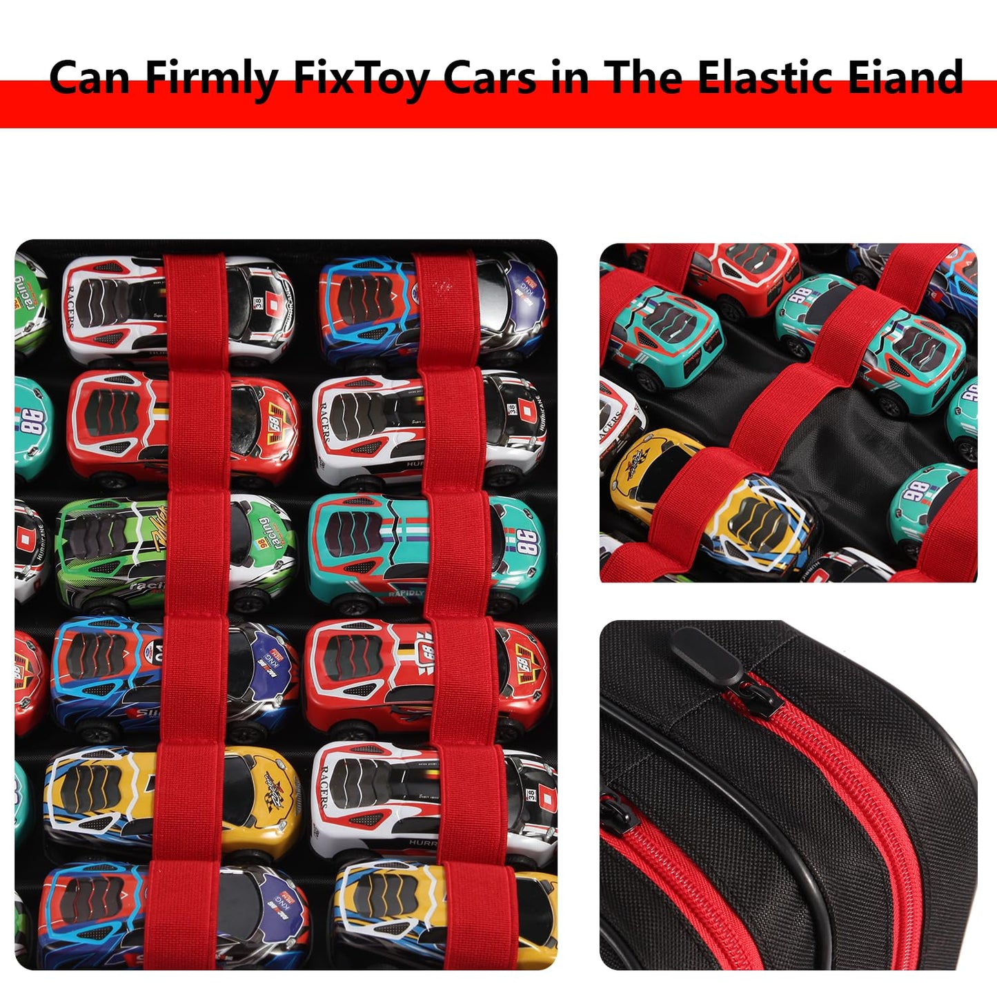 96 Toy Cars Storage Case Compatible with Hot Wheels, Toy Cars Organizer Storage Carrying Case for Matchbox Cars, Small Dolls, Mini Toys?Black,Red)