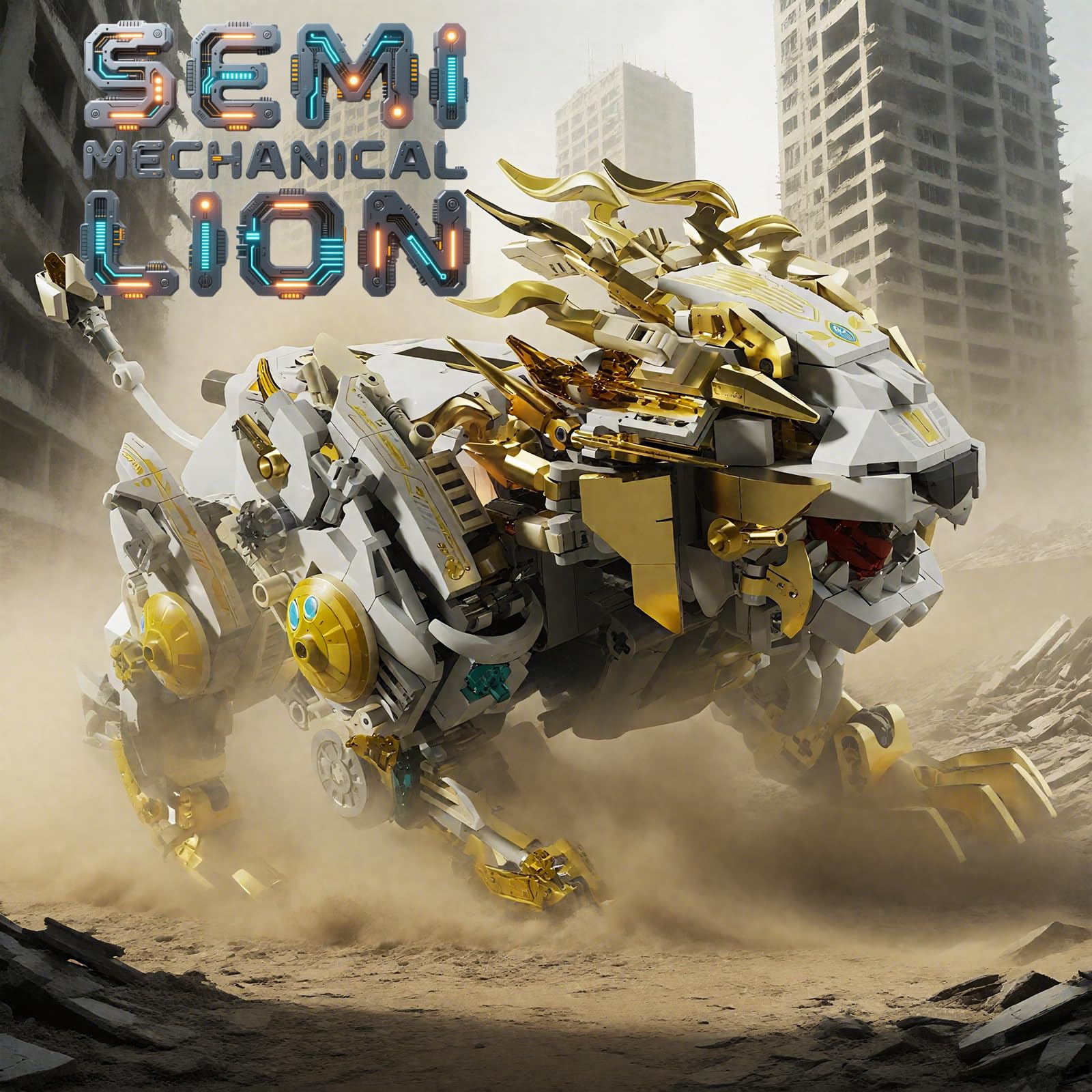 CSNRHG Mechanical Lion Building Block Toy Set Futuristic Mechanical Beast Model with Movable Parts & Gears Premium Mechanical Building Kit