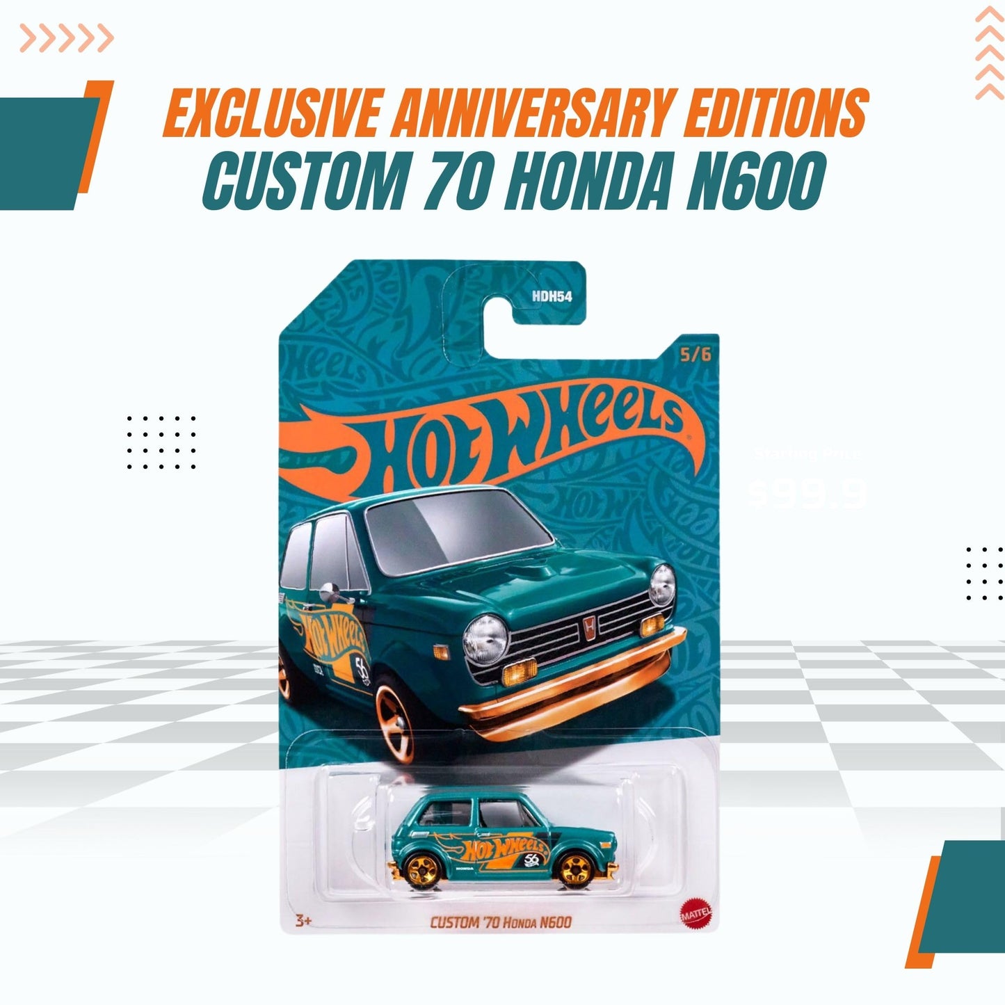 Worldwide Nutrition Bundle Compatible with Hotwheels 56th Pearl and Chrome 2024 Die-Cast - Custom '70 Honda N600 - Exclusive Anniversary Edition