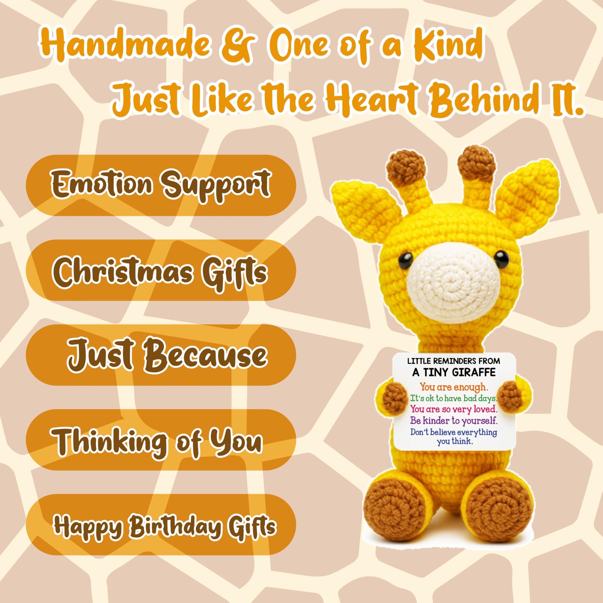 Inspirational Crochet Cheerful Giraffe - Christmas Stocking Stuffers Handmade Cute Emotional Cheer Uplifting Support Funny Gift for Women Student
