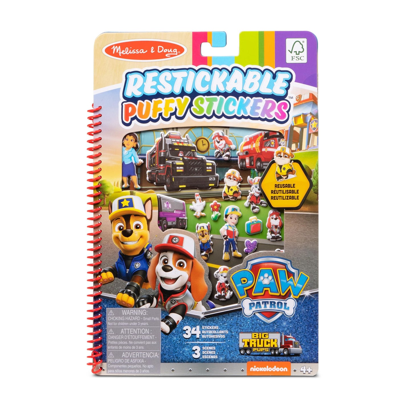 Melissa & Doug PAW Patrol Restickable Puffy Stickers - Big Pup Trucks Sticker Book Travel Activity Book Reusable PAW Patrol Stickers 3+ Gift for Boy