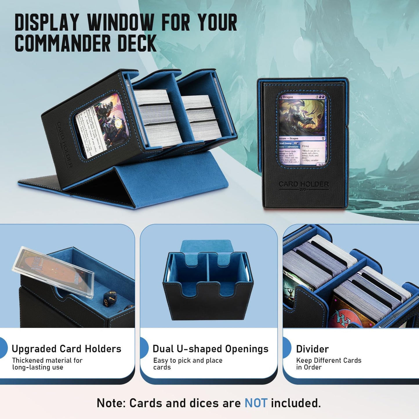 TiMOVO MTG Deck Box, MTG Commander Card Deck Box with Commander Display & Dice Tray Fits 400+ Unsleeved Cards, Leather Magnetic Card Storage Case with