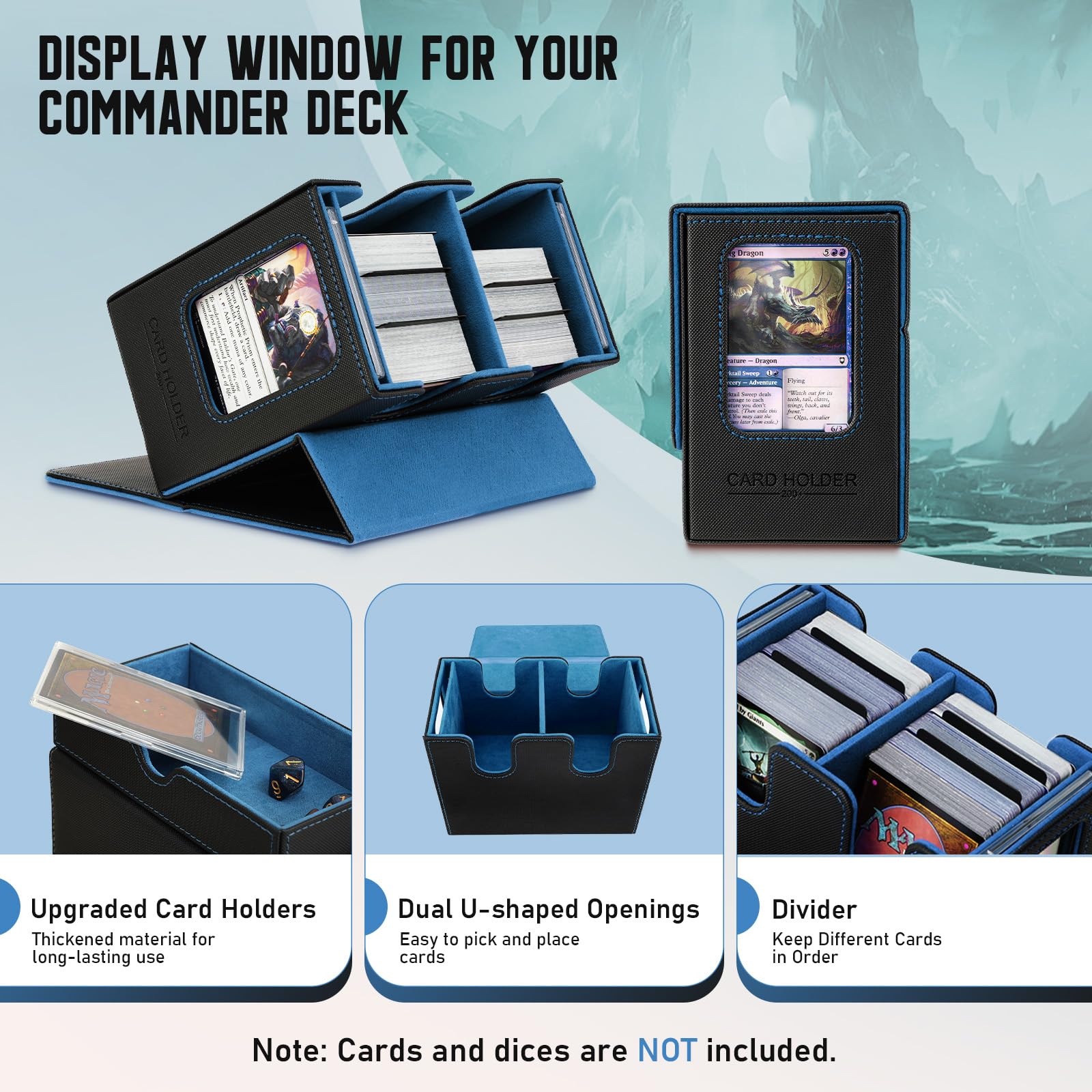 TiMOVO MTG Deck Box, MTG Commander Card Deck Box with Commander Display & Dice Tray Fits 400+ Unsleeved Cards, Leather Magnetic Card Storage Case with