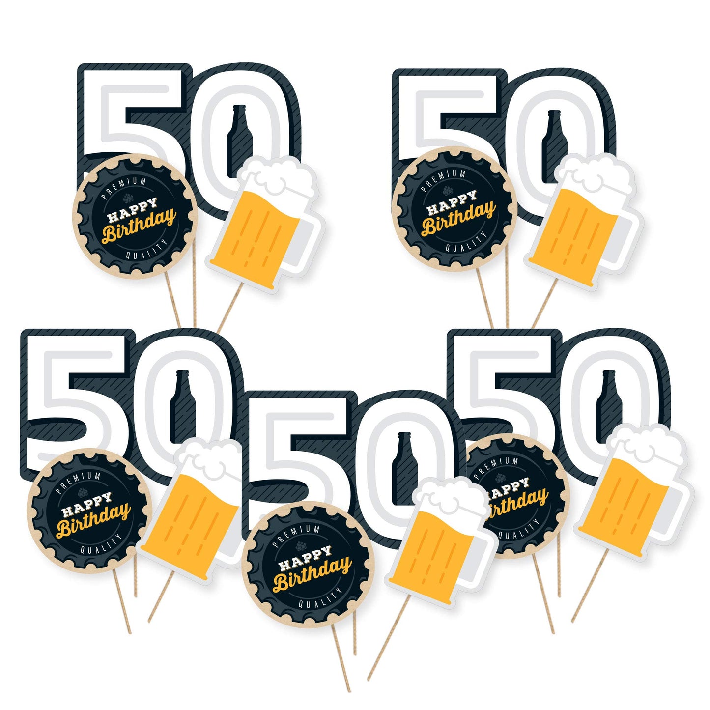 Big Dot of Happiness Cheers and Beers to 50 Years - 50th Birthday Party Centerpiece Sticks - Table Toppers - Set of 15