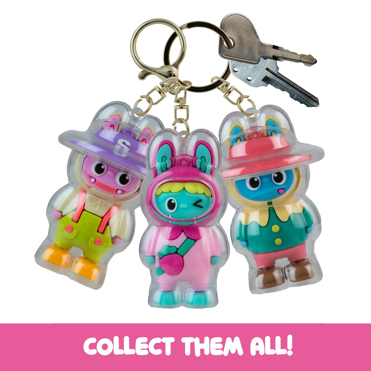 ORB Cuties Keychain Charms Assorted Blind Box 3 Pack - 3 Individual Bubble Keychain Toys - Collectible Themed Animal Figure Charms for Backpacks